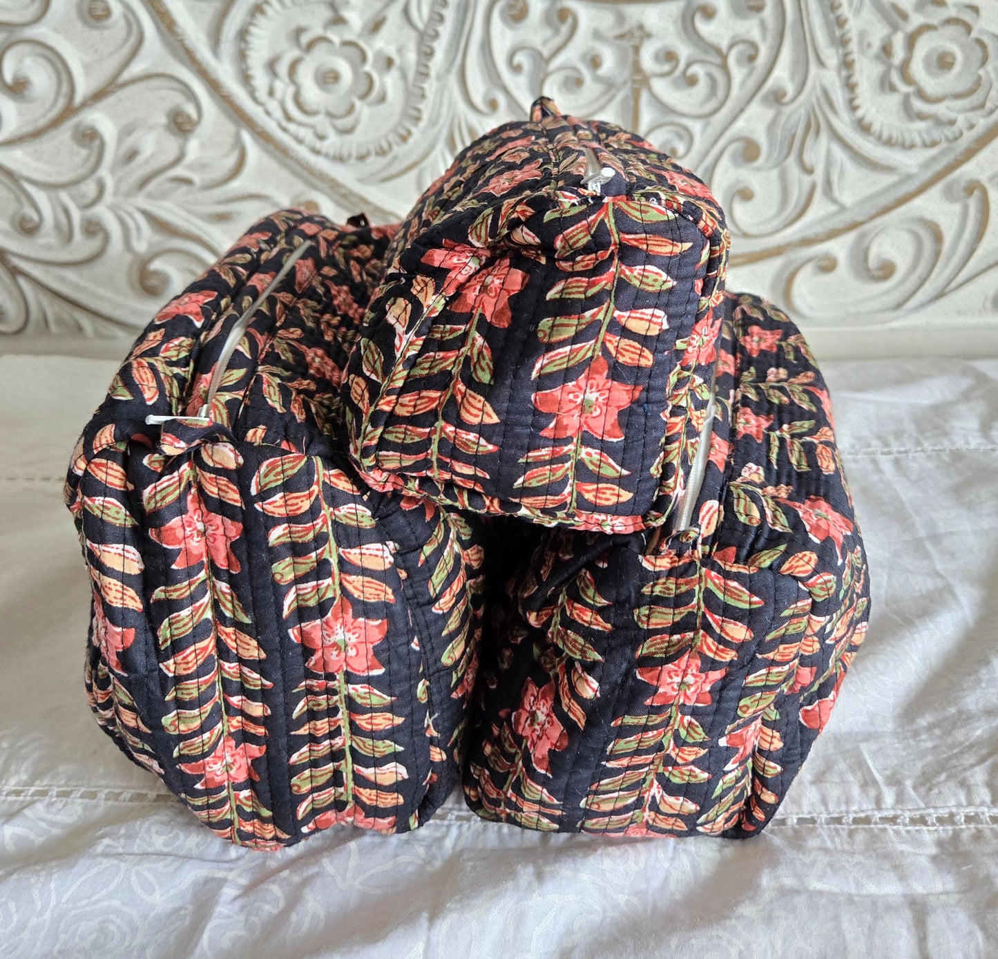 Midnight Bloom Quilted Pouch Set