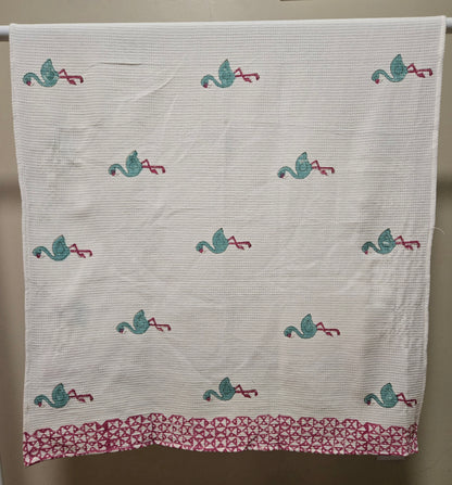 Kids Waffle Cotton Towel - Tropical Flamingo