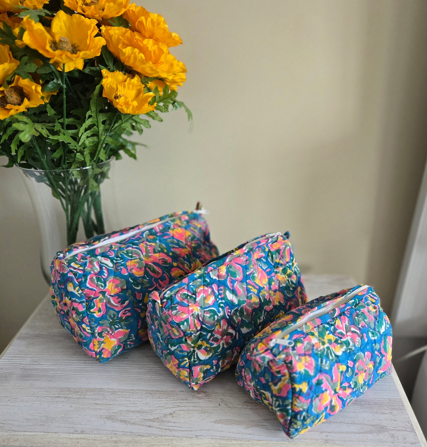 Meadow Mirage Quilted Cotton Pouch Set