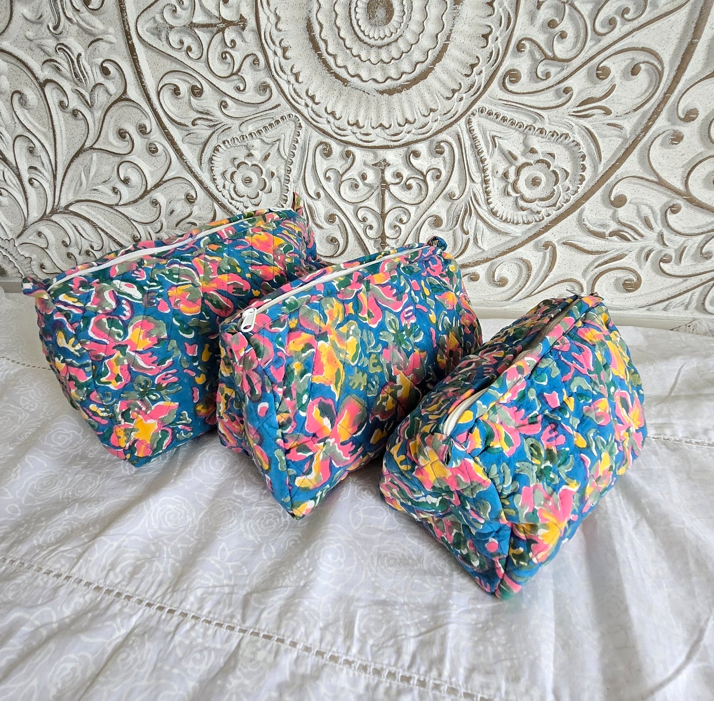 Meadow Mirage Quilted Cotton Pouch Set