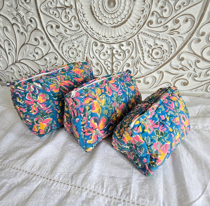 Meadow Mirage Quilted Cotton Pouch Set