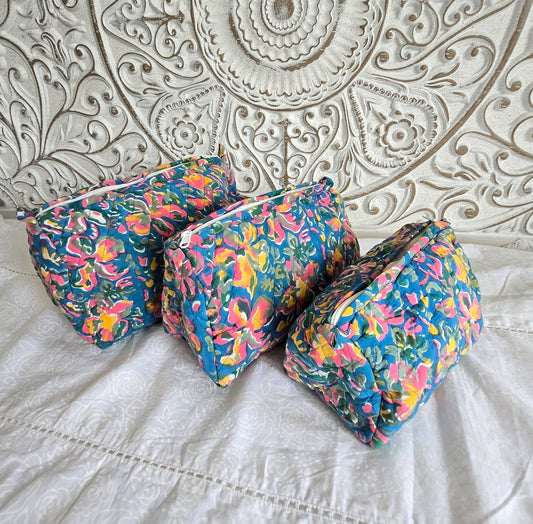 Meadow Mirage Quilted Cotton Pouch Set