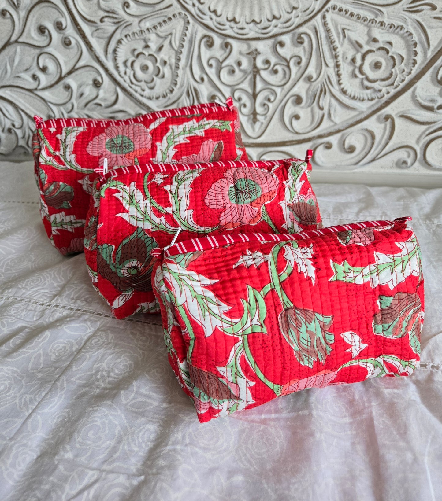 Scarlet Poppy Blooms Pouch Set