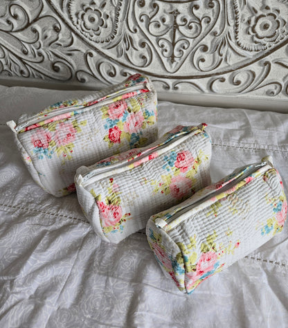 Rosé Bloom Quilted Pouch Set