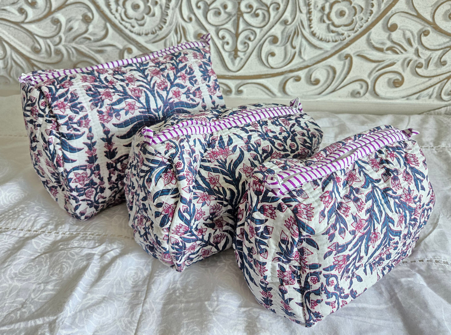 Midnight Vine Quilted Pouch Set