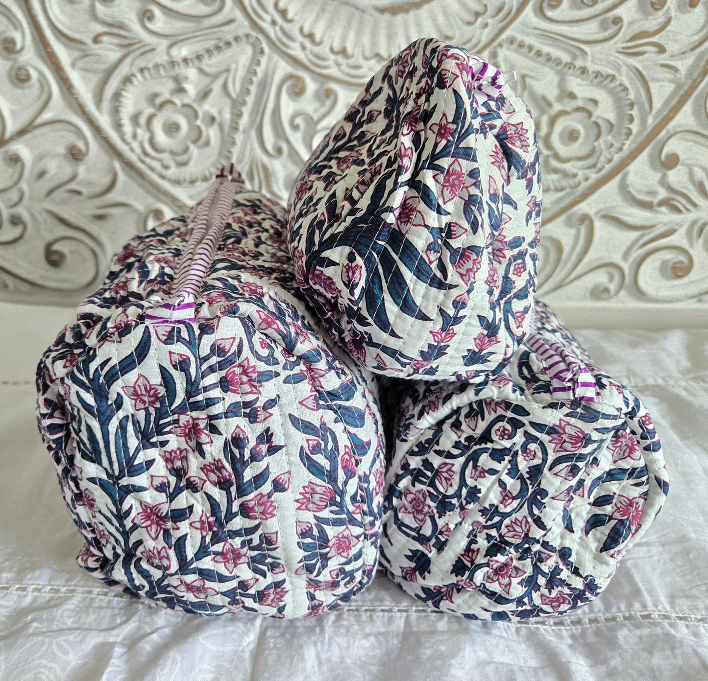 Midnight Vine Quilted Pouch Set