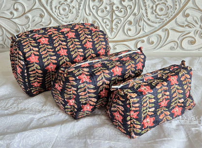 Midnight Bloom Quilted Pouch Set