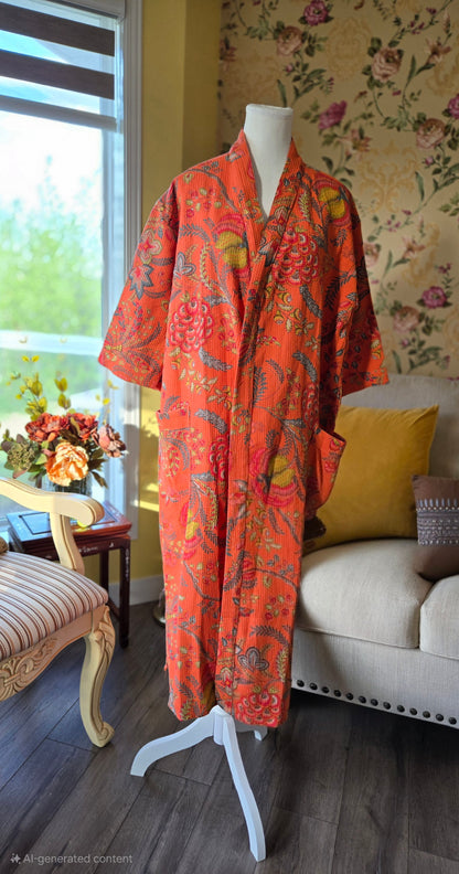 Tangerine Orchard – Cotton Waffle Robe